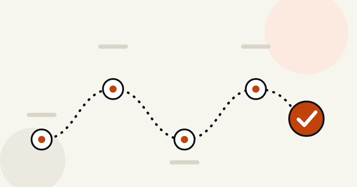 Illustration: Weg mit Stationen bis zum fertigen Häkchen