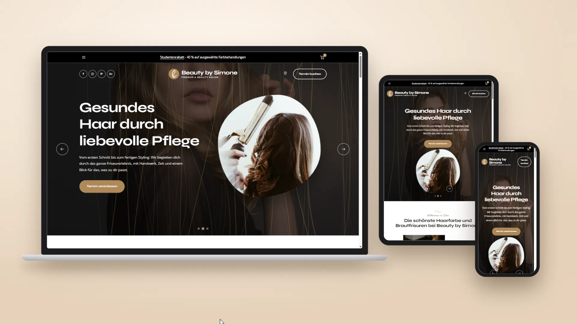 Die Website von Beauty by Simone auf Laptop, Tablet und Smartphone