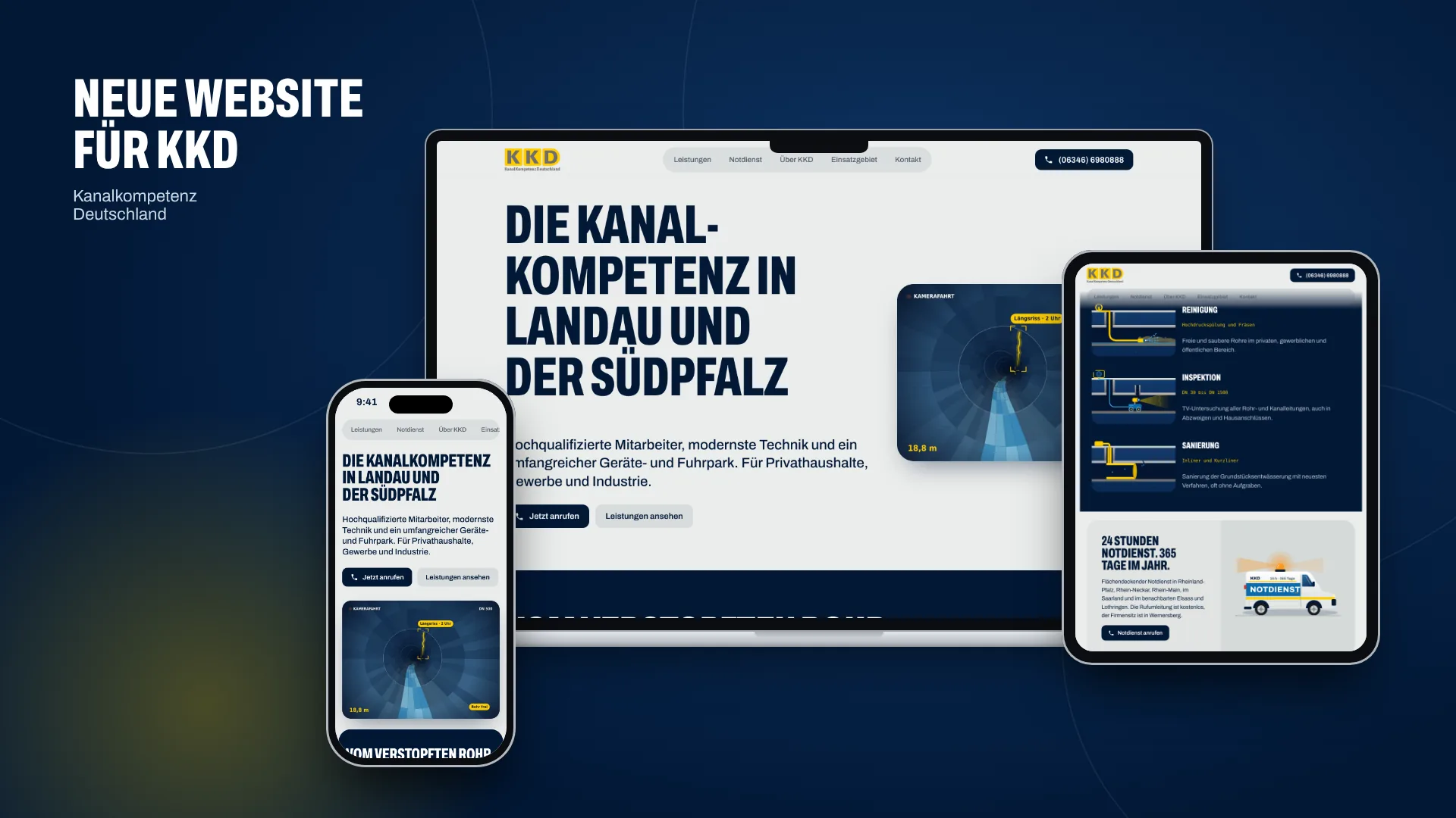 Die Website von KKD, Kanalkompetenz Deutschland, auf Laptop, Tablet und Smartphone