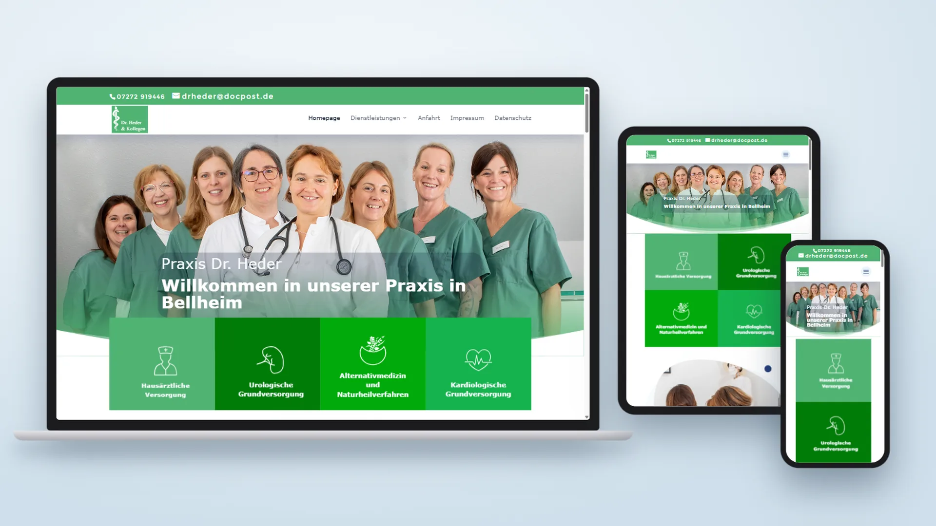 Die Website der Praxis Dr. med. Simone Heder auf Laptop, Tablet und Smartphone